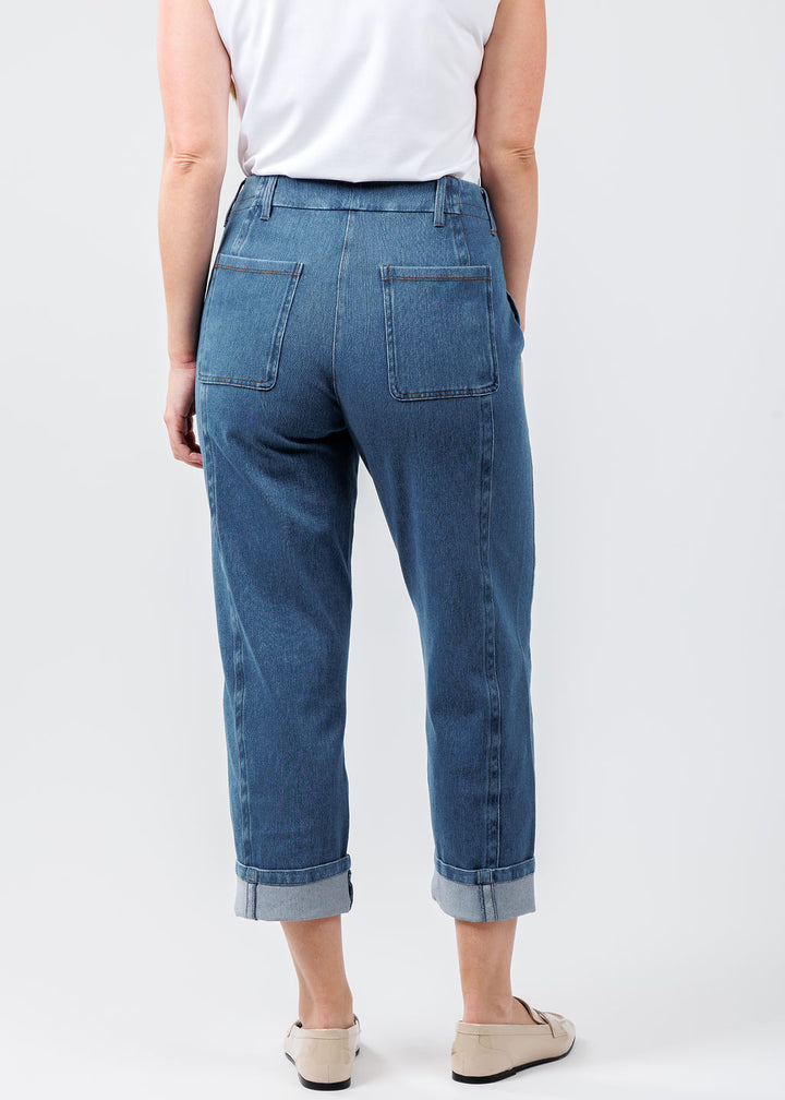 Lysse Winslet Cuffed Barrel Crop Denim in Mid Wash available at Barbara Katz
