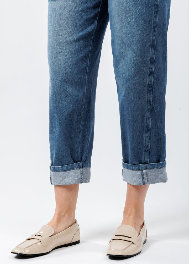 Lysse Winslet Cuffed Barrel Crop Denim in Mid Wash available at Barbara Katz