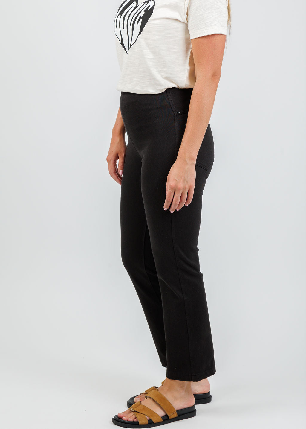 Lysse Ankle Denim Baby Bootcut Pants in Black available at Barbara Katz