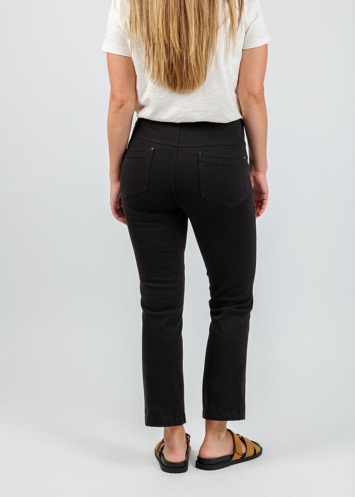 Lysse Ankle Denim Baby Bootcut Pants in Black available at Barbara Katz