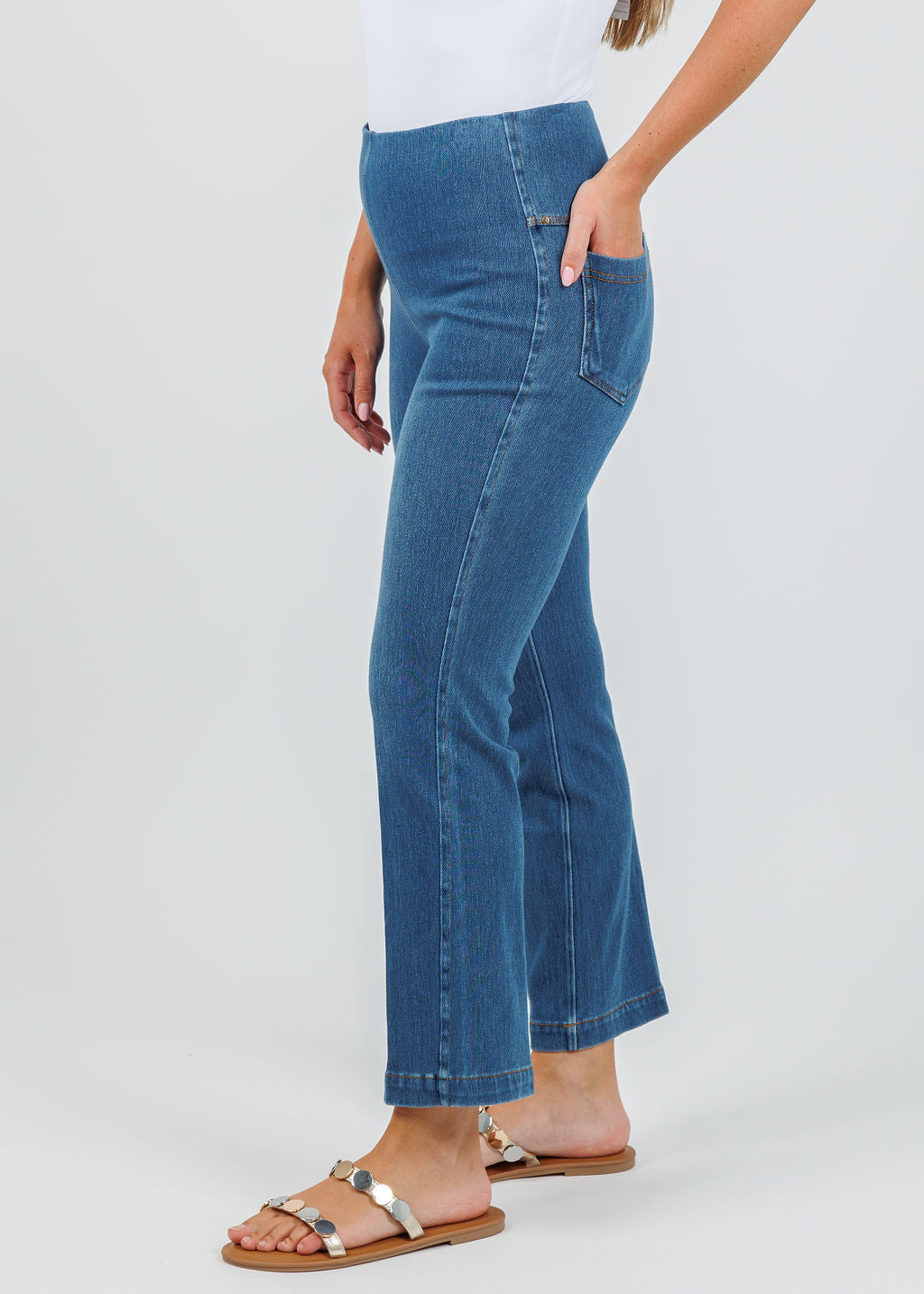 Lysse Ankle Denim Baby Bootcut Pants - Midwash