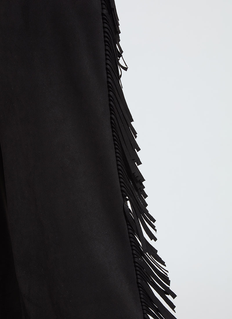 Lysse Cooper Fringe Leg Crop Vegan Suede Pants in Black available at Barbara Katz