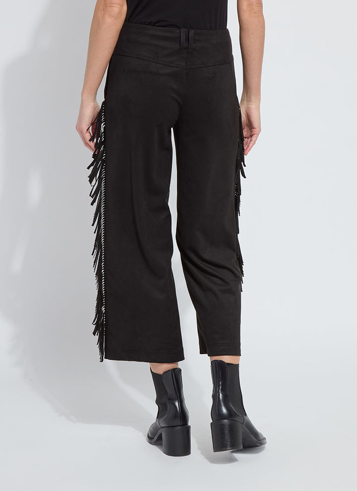 Lysse Cooper Fringe Leg Crop Vegan Suede Pants in Black available at Barbara Katz