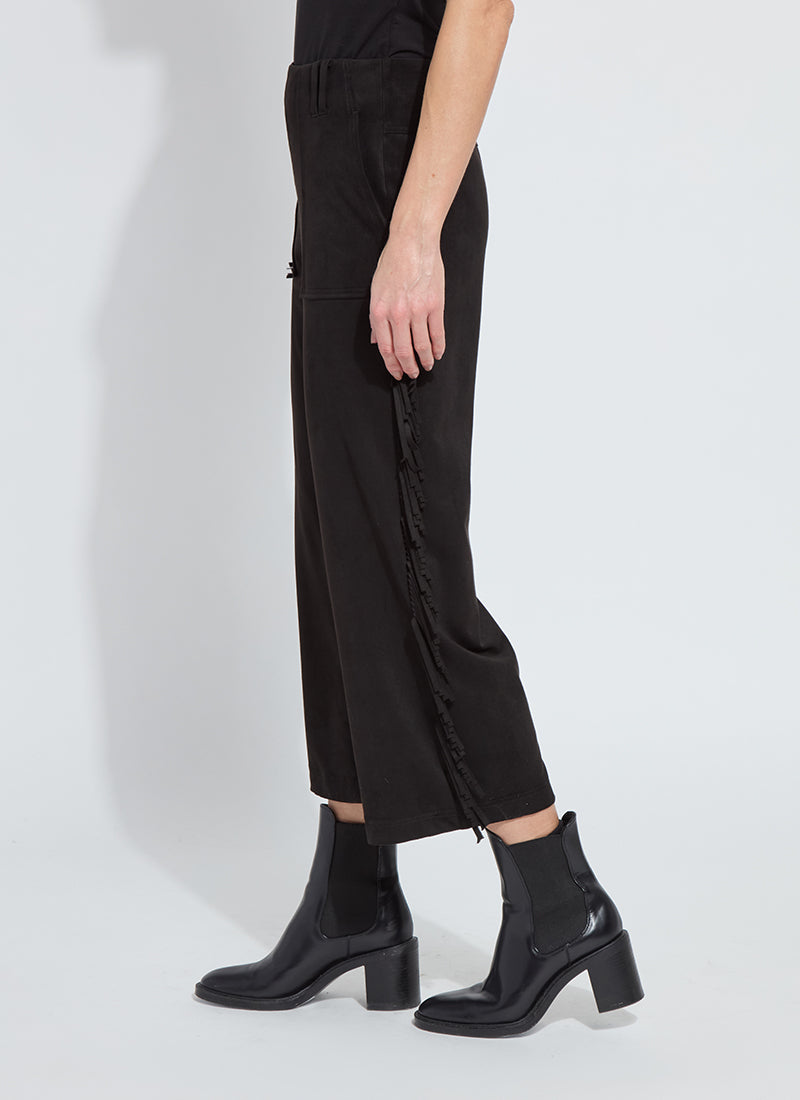Lysse Cooper Fringe Leg Crop Vegan Suede Pants in Black available at Barbara Katz