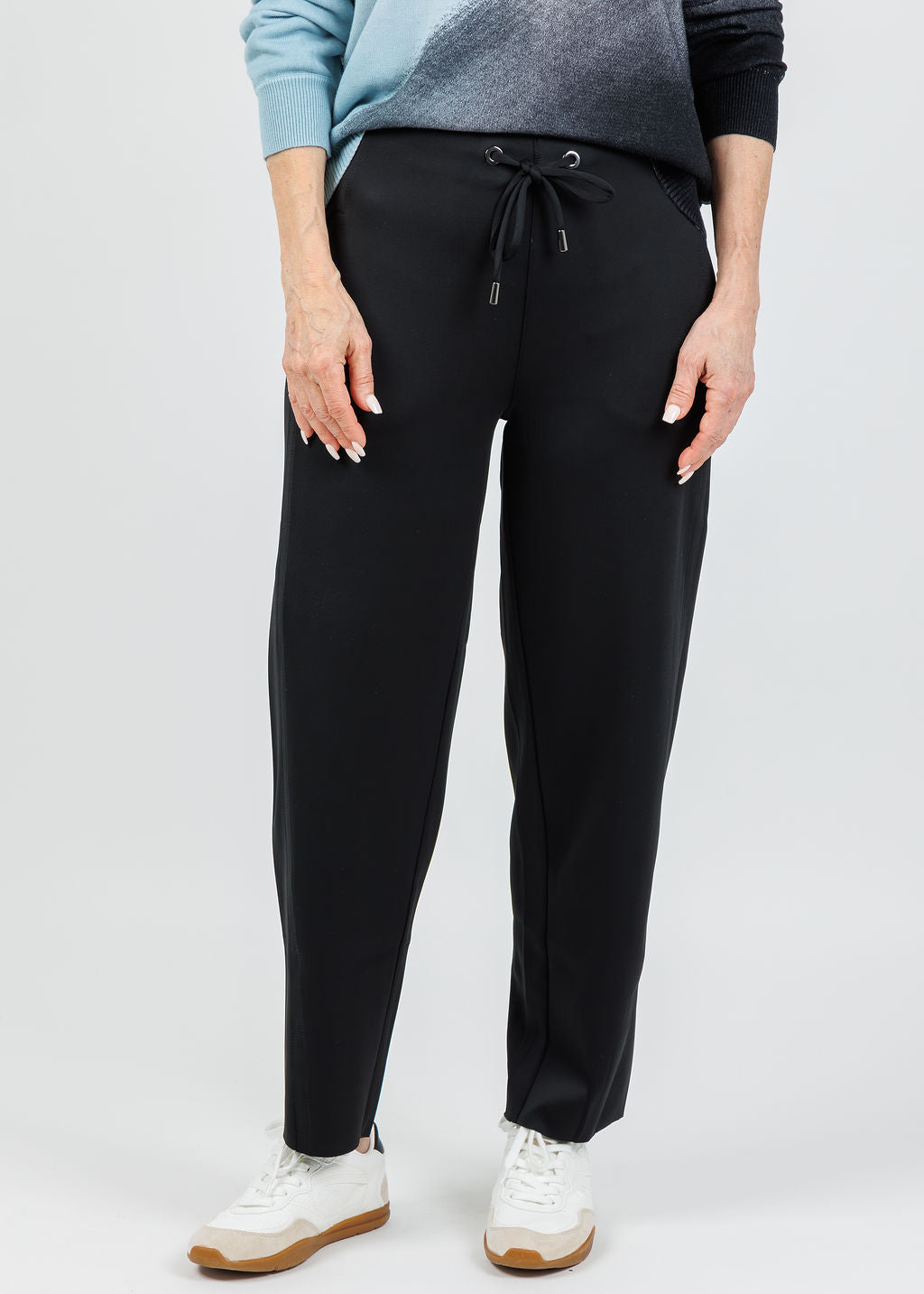 Lysse Desi Grommet Detail Neoprene Barrel Joggers in Black available at Barbara Katz