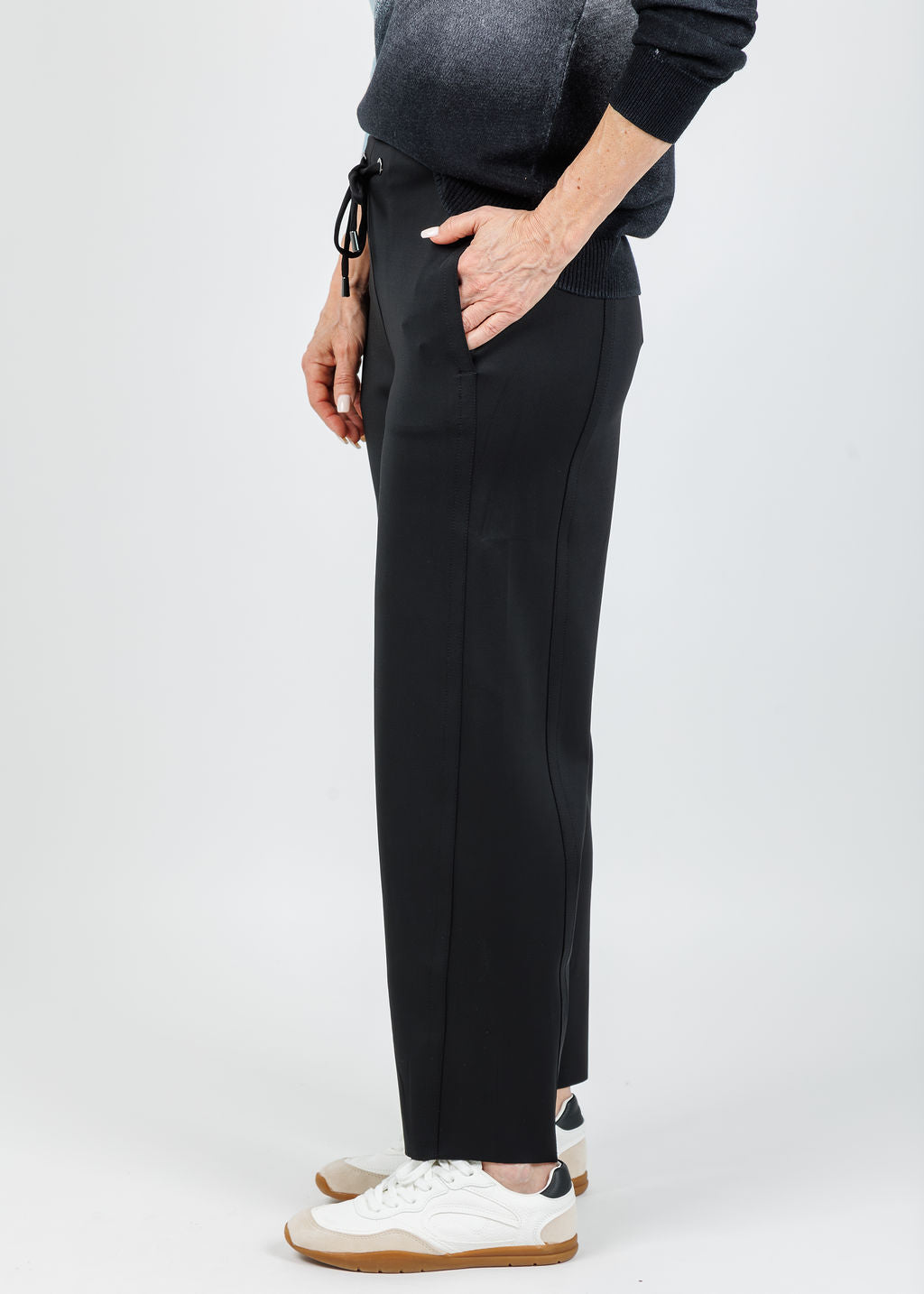 Lysse Desi Grommet Detail Neoprene Barrel Joggers in Black available at Barbara Katz