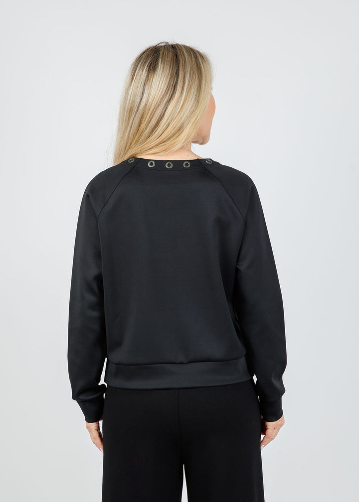 Lysse Desi Grommet Detail Neoprene Pullover in Black available at Barbara Katz