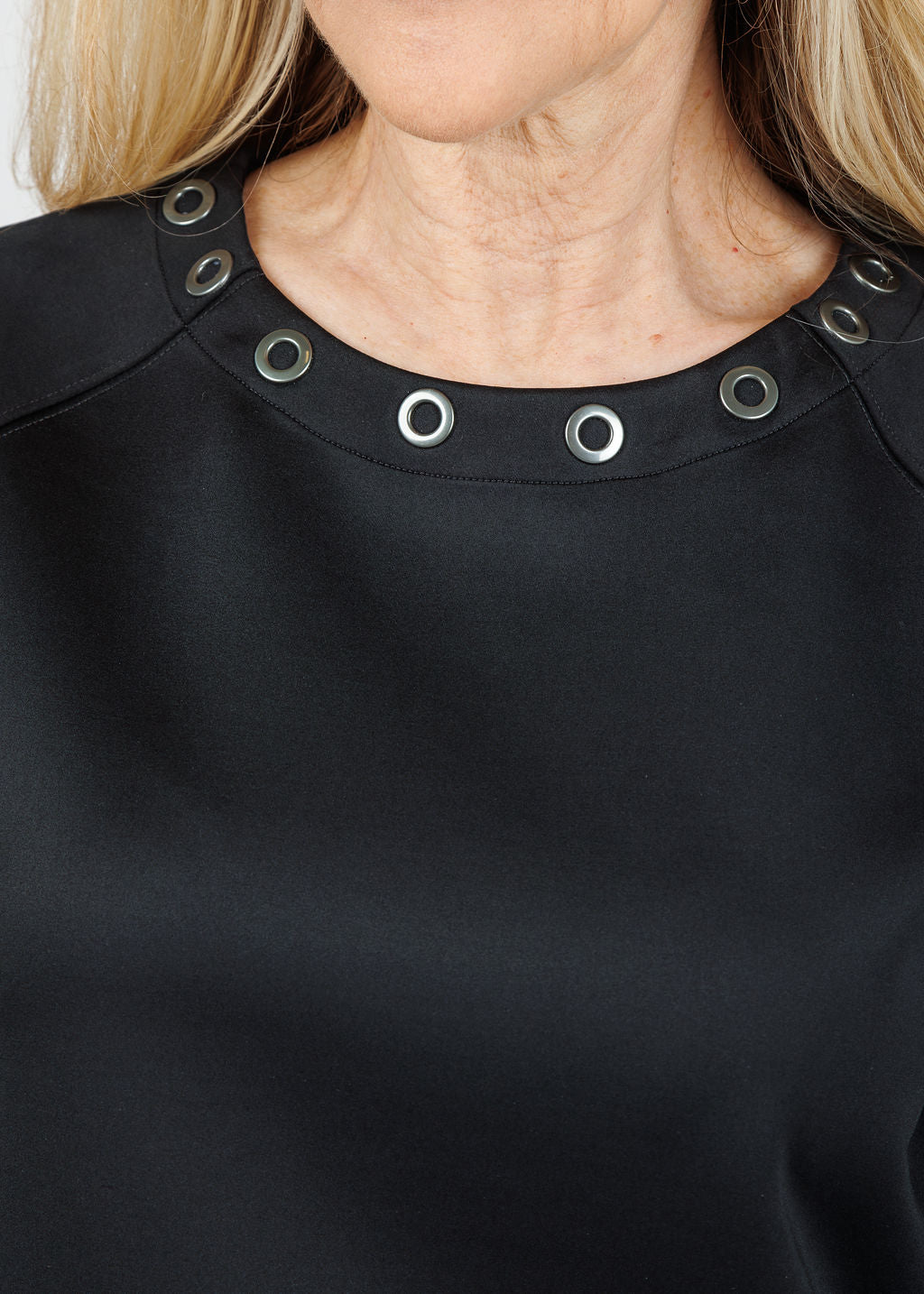 Lysse Desi Grommet Detail Neoprene Pullover in Black available at Barbara Katz