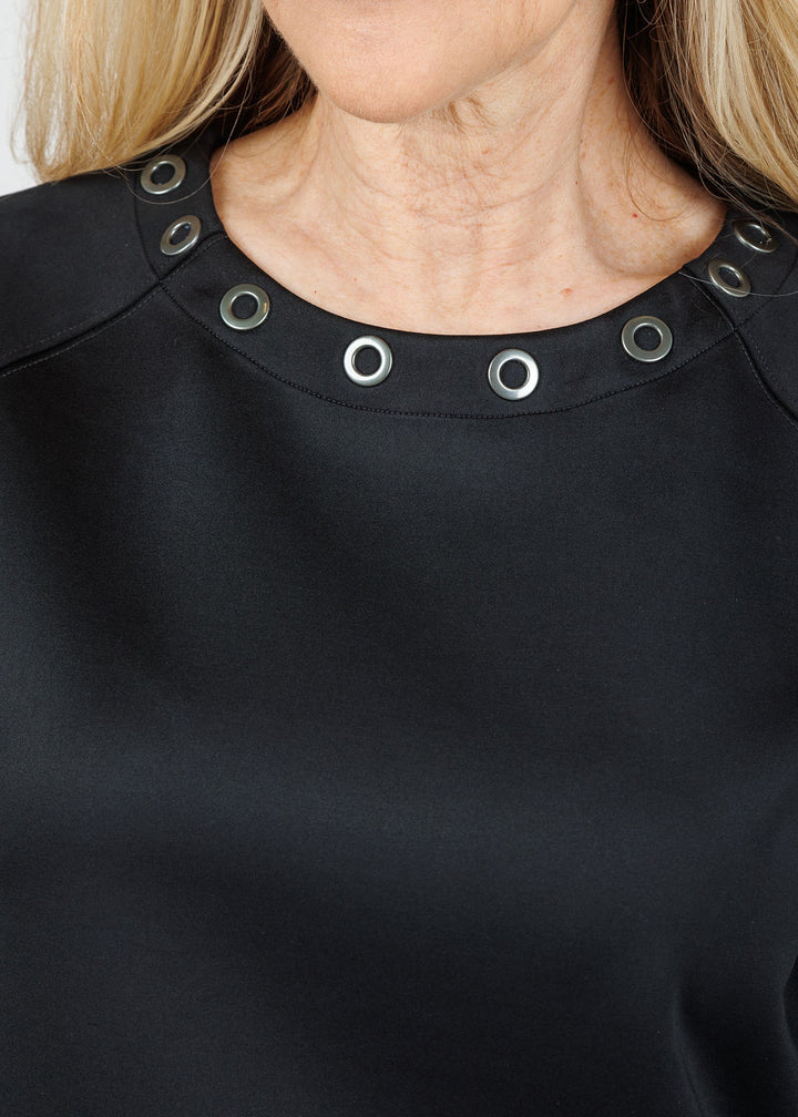 Lysse Desi Grommet Detail Neoprene Pullover in Black available at Barbara Katz