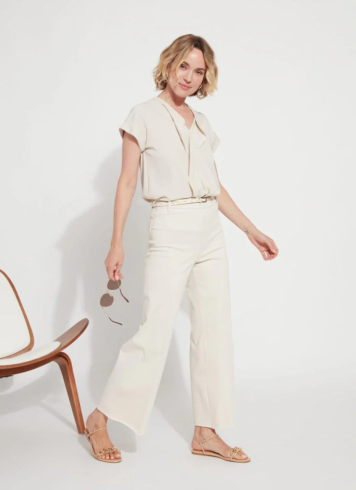 Lysse Erin High Waist Wide Leg Denim Pants in Oat available at Barbara Katz