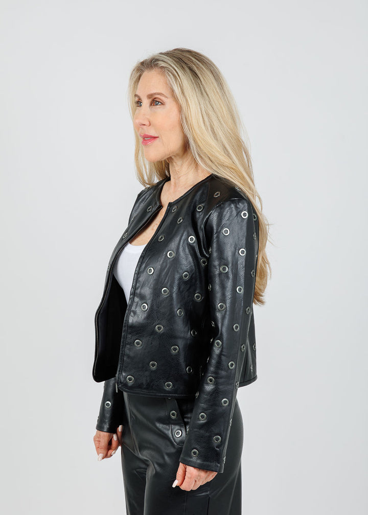 Lysse Geneva Grommet Vegan Leather Jacket in Black available at Barbara Katz