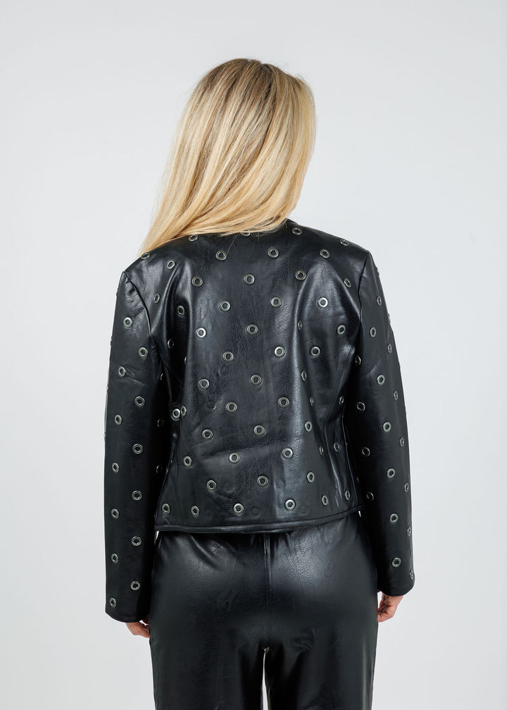 Lysse Geneva Grommet Vegan Leather Jacket in Black available at Barbara Katz