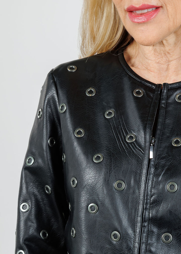 Lysse Geneva Grommet Vegan Leather Jacket in Black available at Barbara Katz