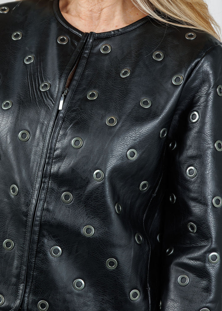 Lysse Geneva Grommet Vegan Leather Jacket in Black available at Barbara Katz
