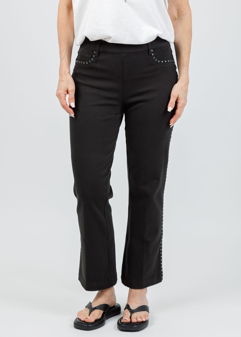 Lysse Jordene Studded Ankle Baby Boot Jeans in Black available at Barbara Katz