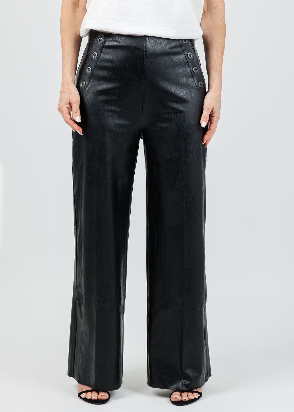 Lysse Odalis Hi-Waist Vegan Leather Wide Leg Pants in Black available at Barbara Katz