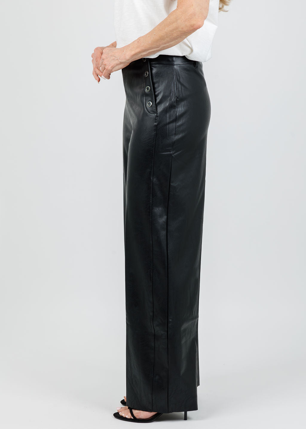 Lysse Odalis Hi-Waist Vegan Leather Wide Leg Pants in Black available at Barbara Katz