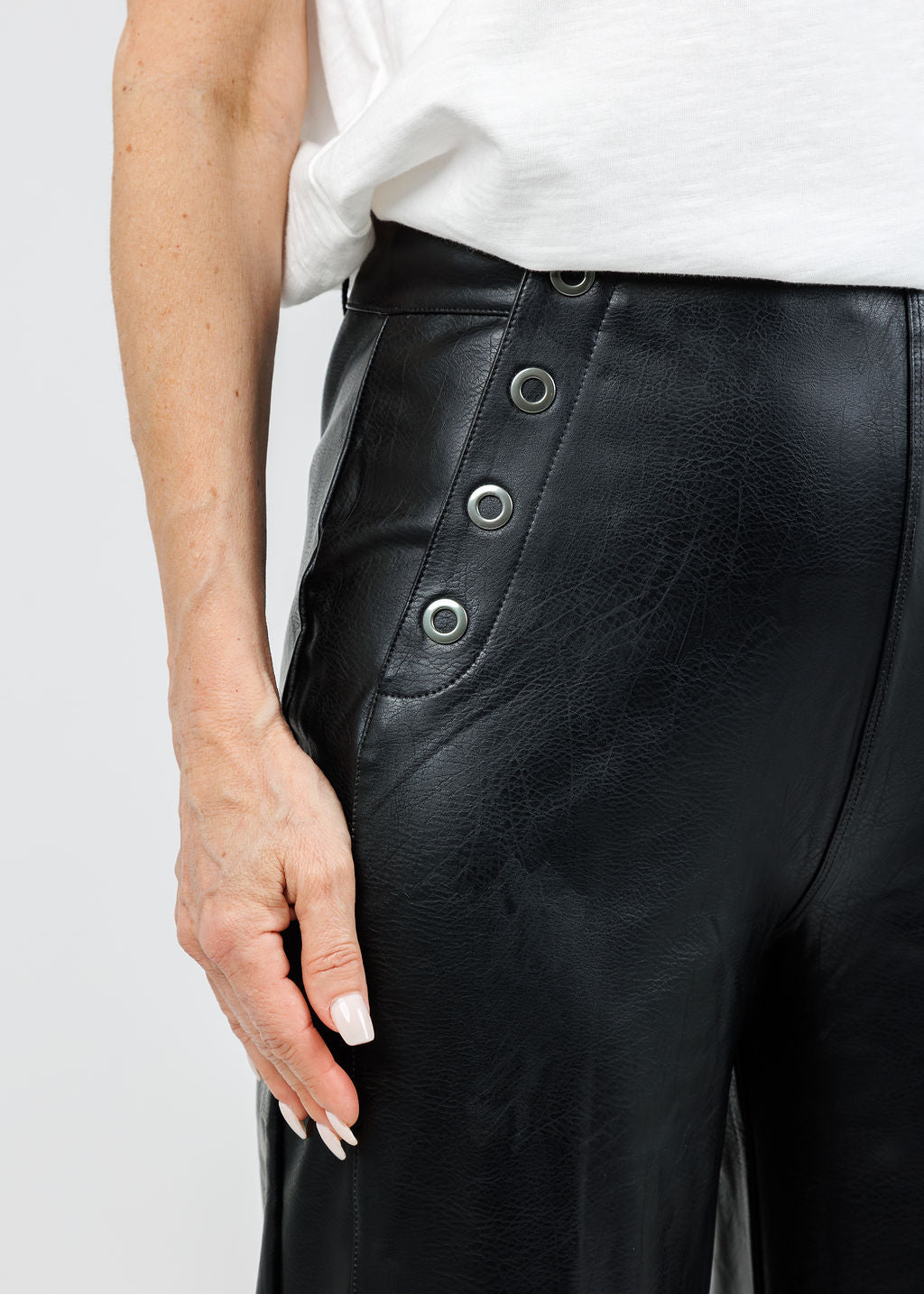 Lysse Odalis Hi-Waist Vegan Leather Wide Leg Pants in Black available at Barbara Katz