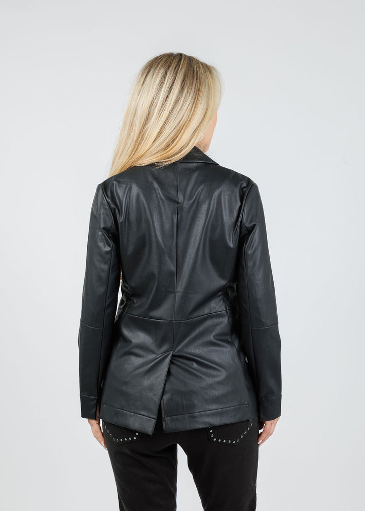 Lysse Versatile Vegan Leather Blazer in Black available at Barbara Katz