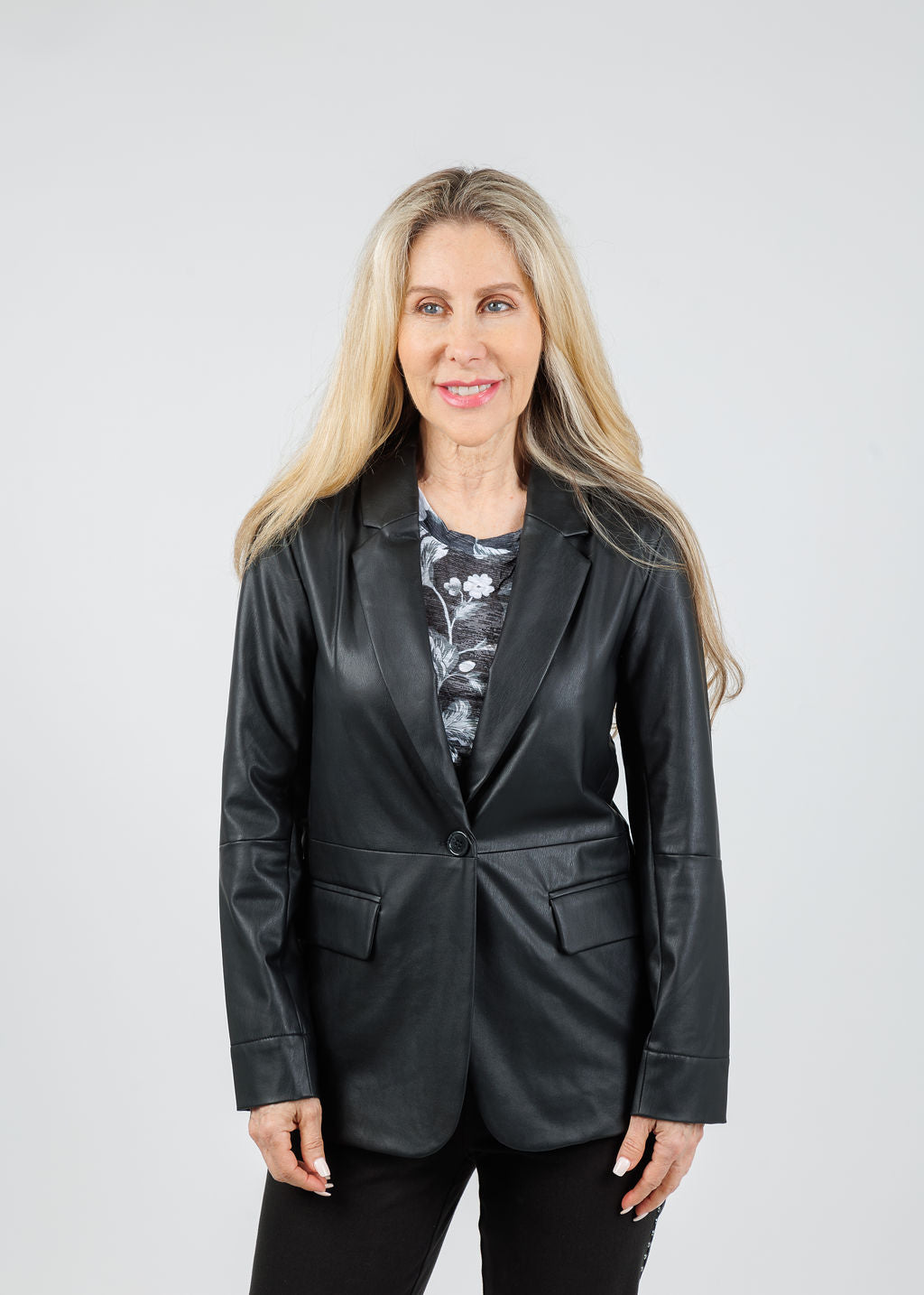 Lysse Versatile Vegan Leather Blazer in Black available at Barbara Katz