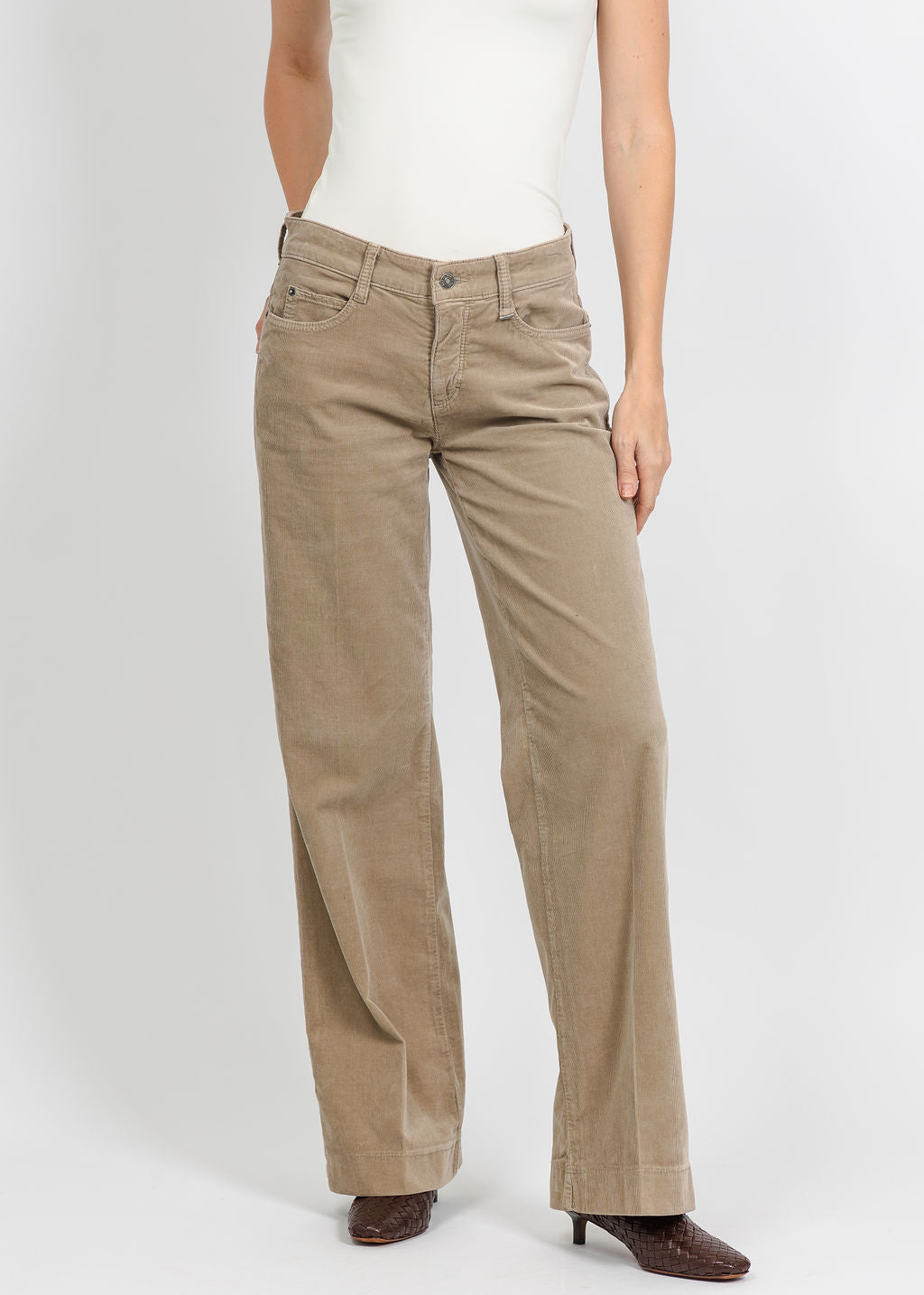 MAC 32" Wide Baby Corduroy Pant in Beige available at Barbara Katz