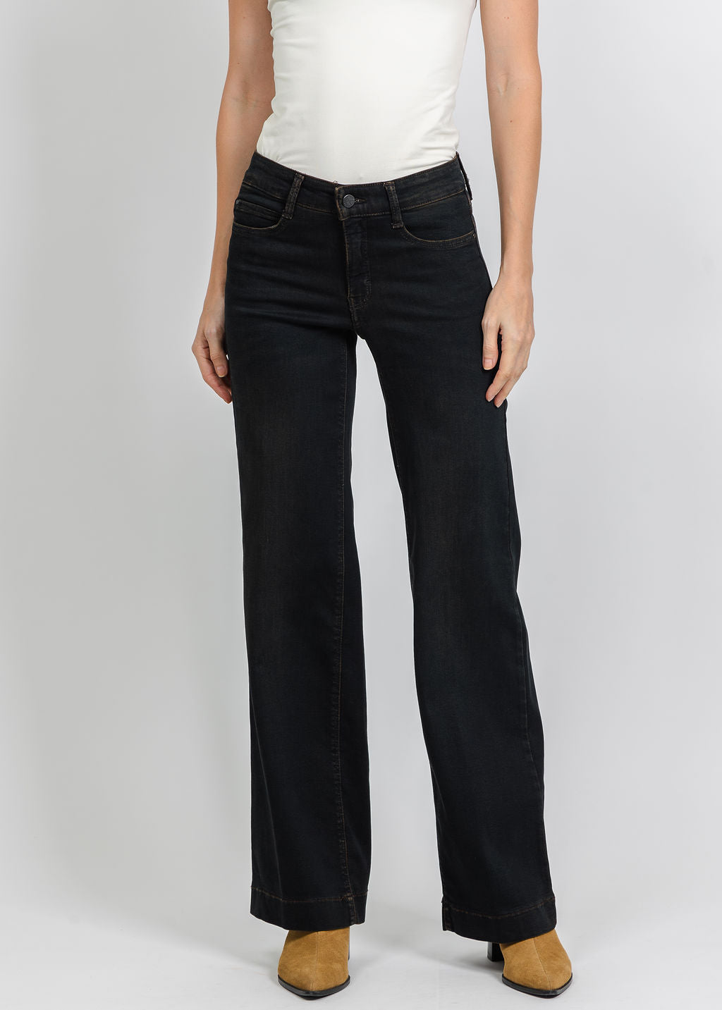 MAC 32" Wide Overdyed Denim in Brown/Black available at Barbara Katz