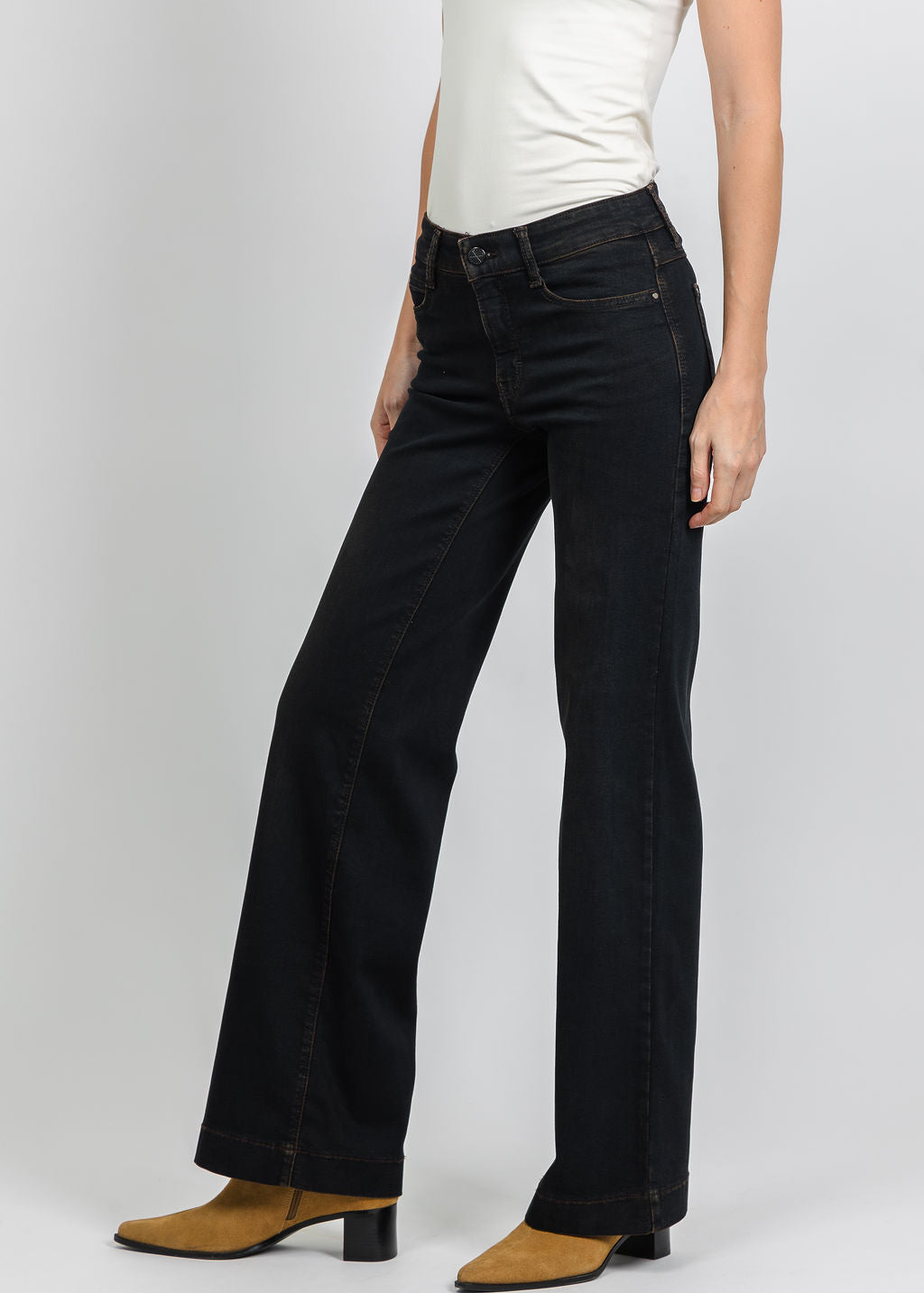 MAC 32" Wide Overdyed Denim in Brown/Black available at Barbara Katz