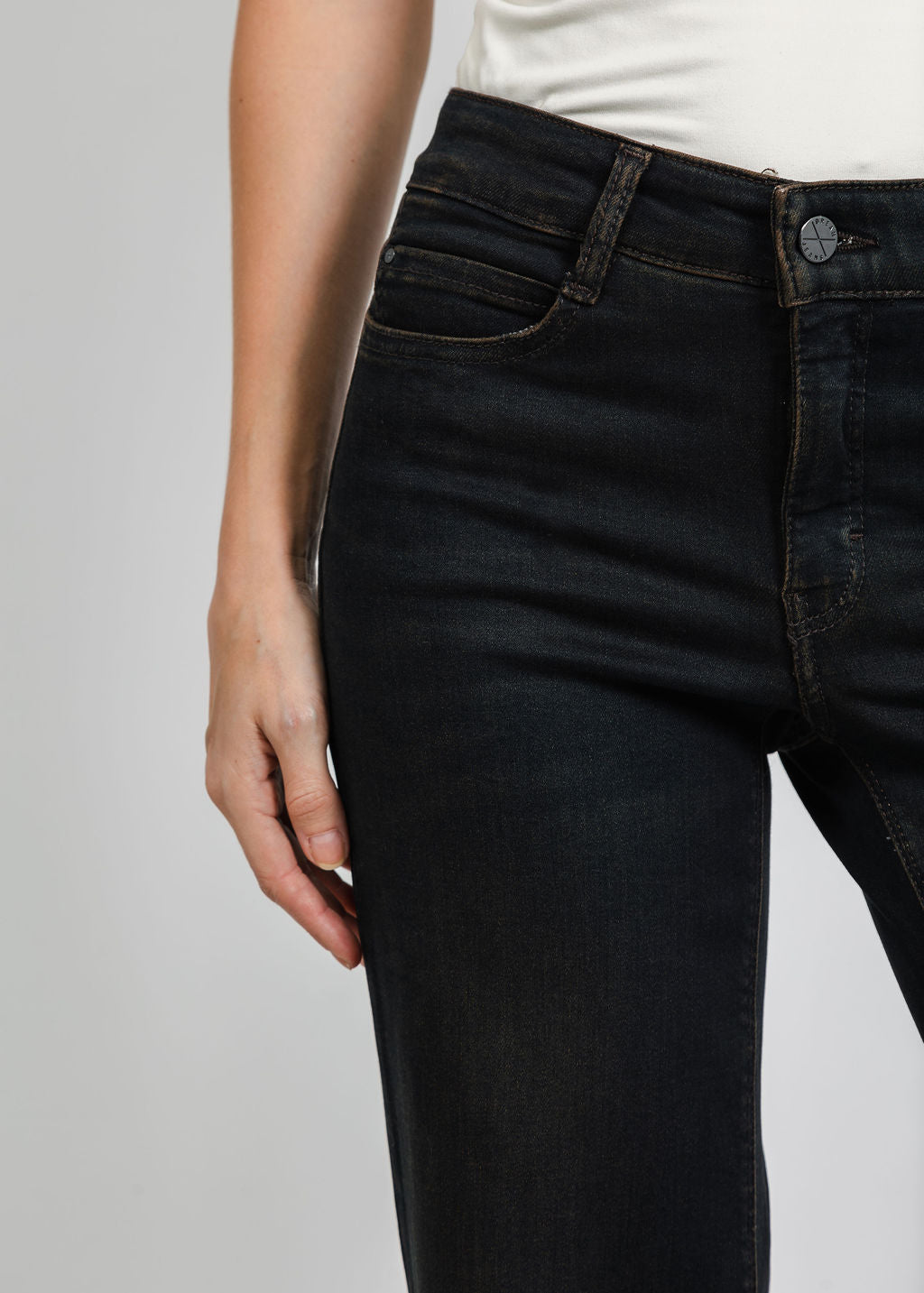MAC 32" Wide Overdyed Denim in Brown/Black available at Barbara Katz