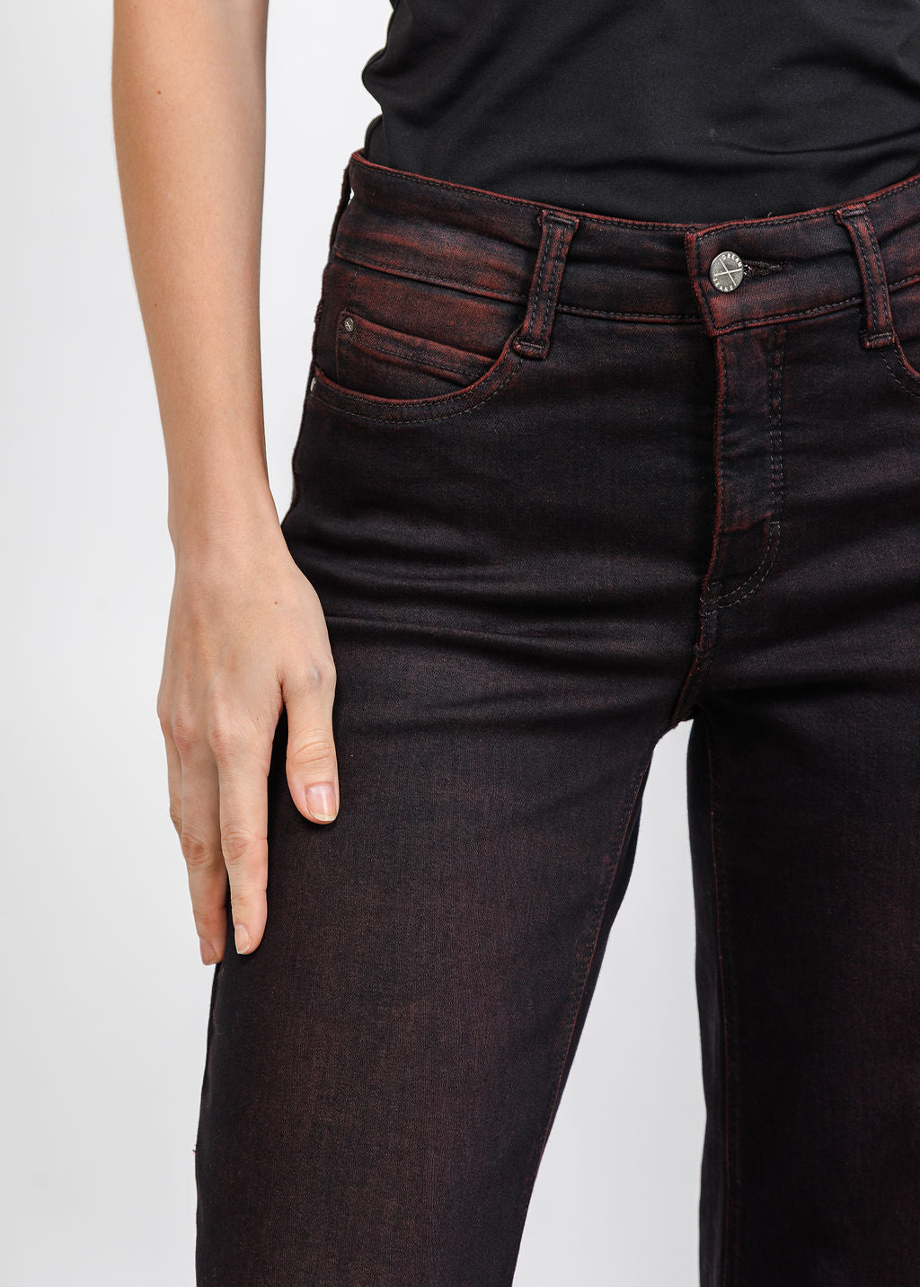 MAC 32" Wide Overdyed Denim in Merlot available at Barbara Katz