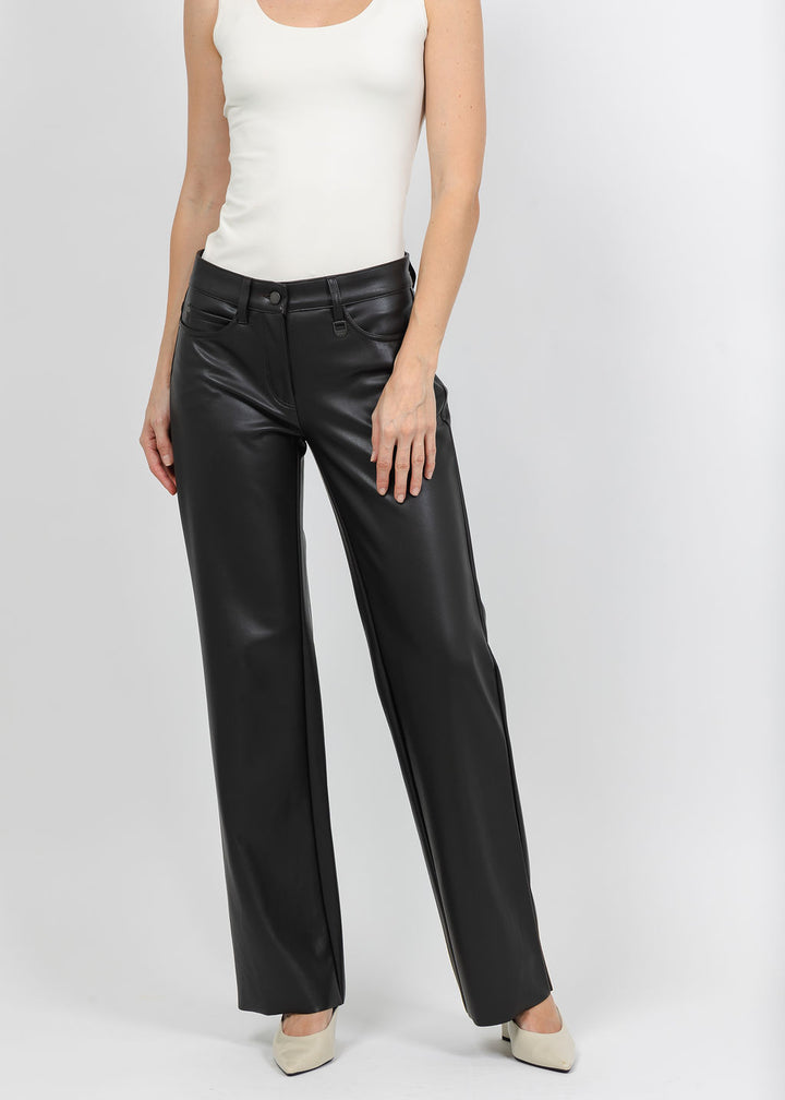 MAC 32" Wide Vegan Leather Pant in Brown available at Barbara Katz