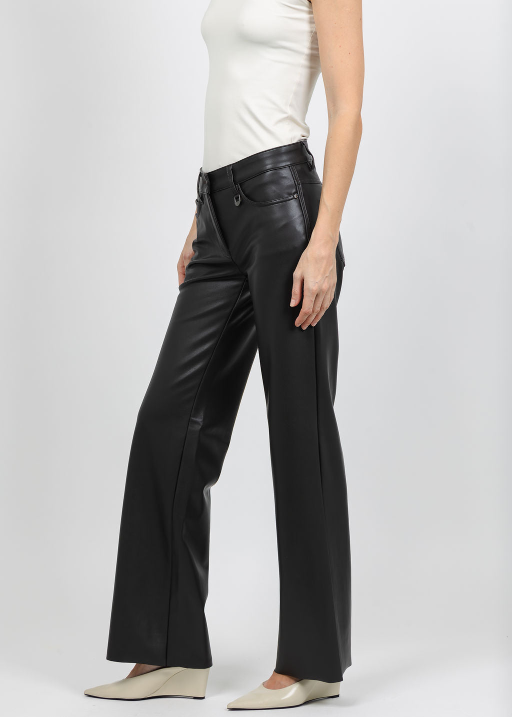 MAC 32" Wide Vegan Leather Pant in Brown available at Barbara Katz