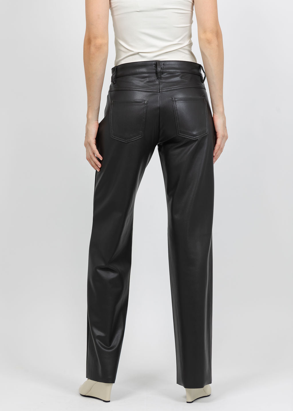 MAC 32" Wide Vegan Leather Pant in Brown available at Barbara Katz