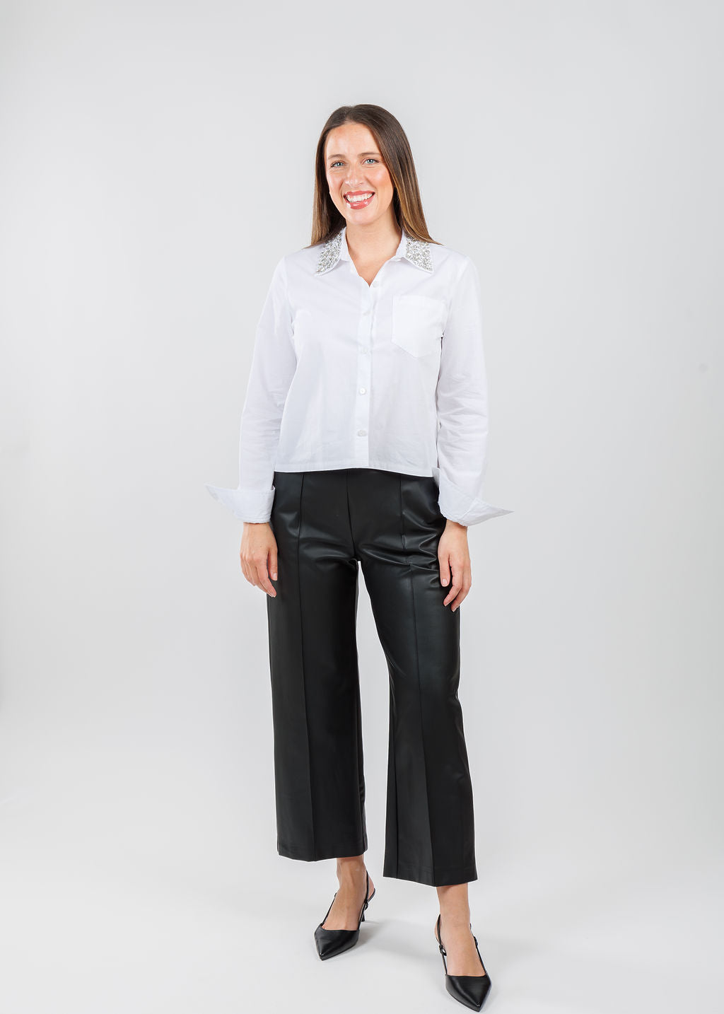 MAC Denim Chiara Crop Vegan Leather Pants in Black available at Barbara Katz