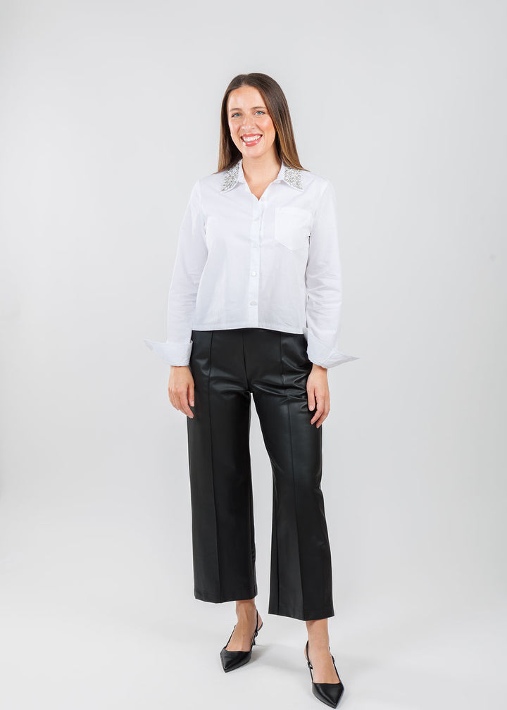 MAC Denim Chiara Crop Vegan Leather Pants in Black available at Barbara Katz