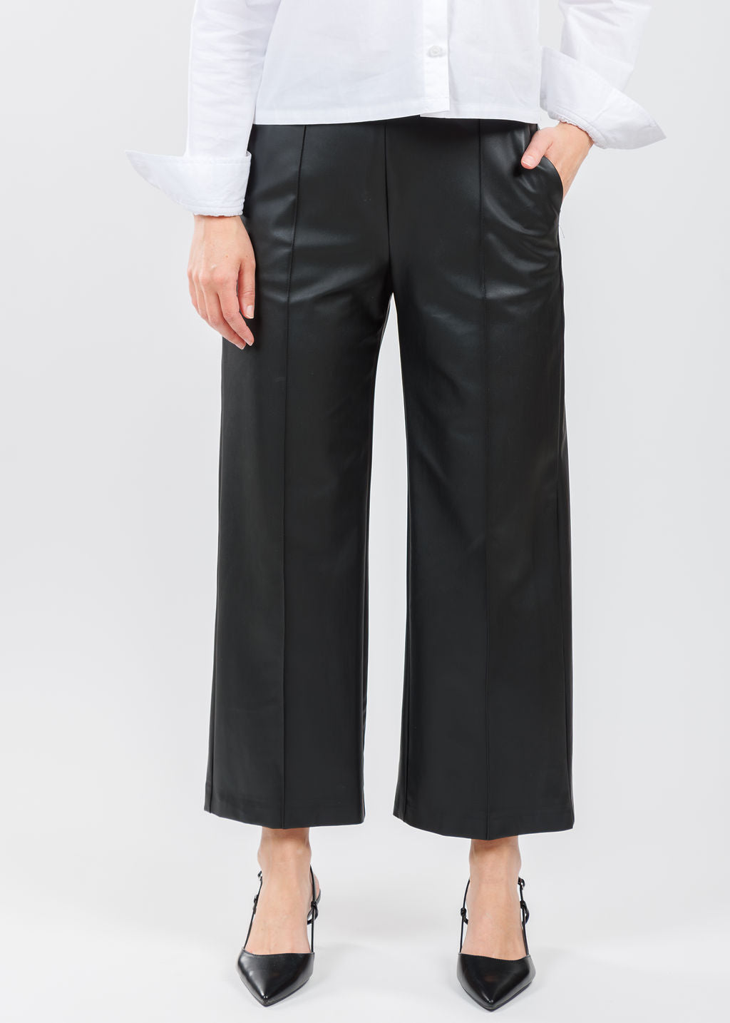 MAC Denim Chiara Crop Vegan Leather Pants in Black available at Barbara Katz