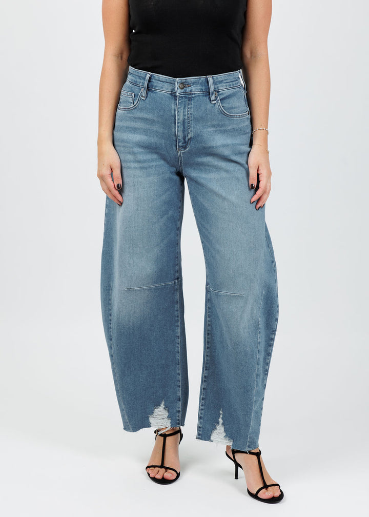 MAC Denim Dakota Barrel Leg Jeans in Medium Denim available at Barbara Katz