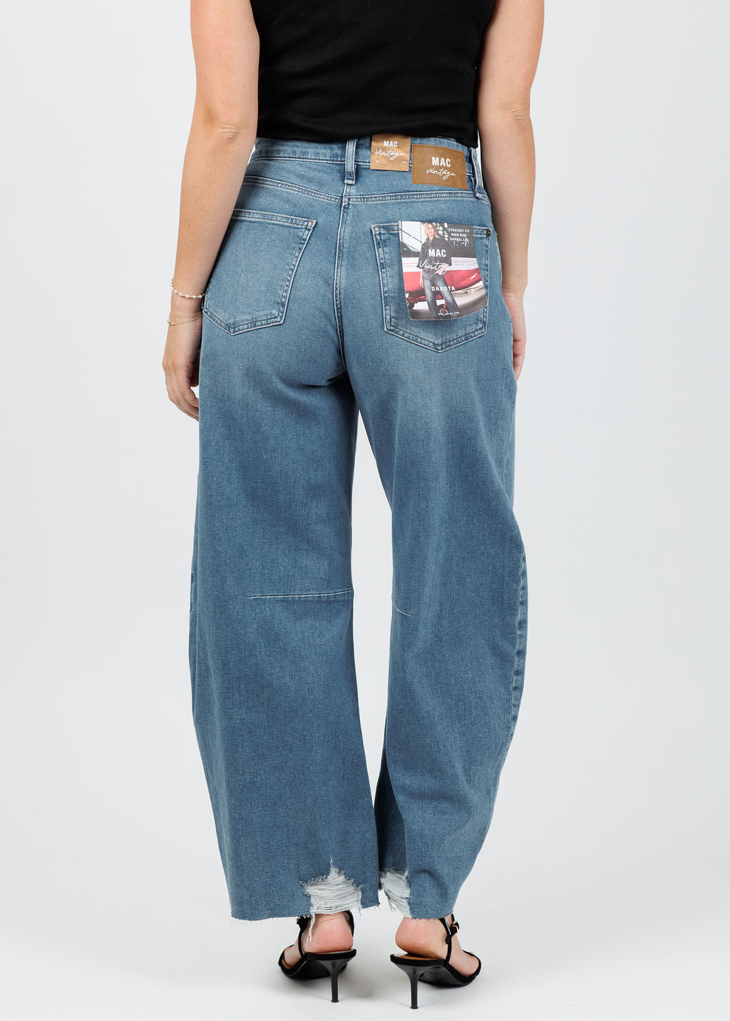 MAC Dakota Barrel Leg Jeans in Medium Denim available at Barbara Katz