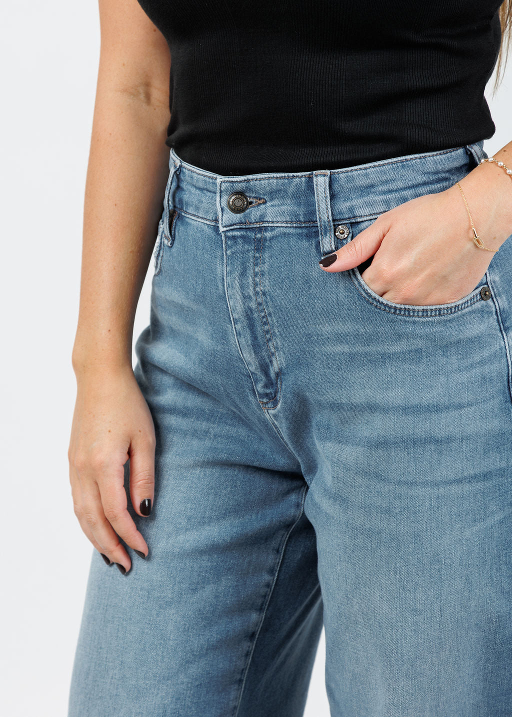 MAC Denim Dakota Barrel Leg Jeans in Medium Denim available at Barbara Katz