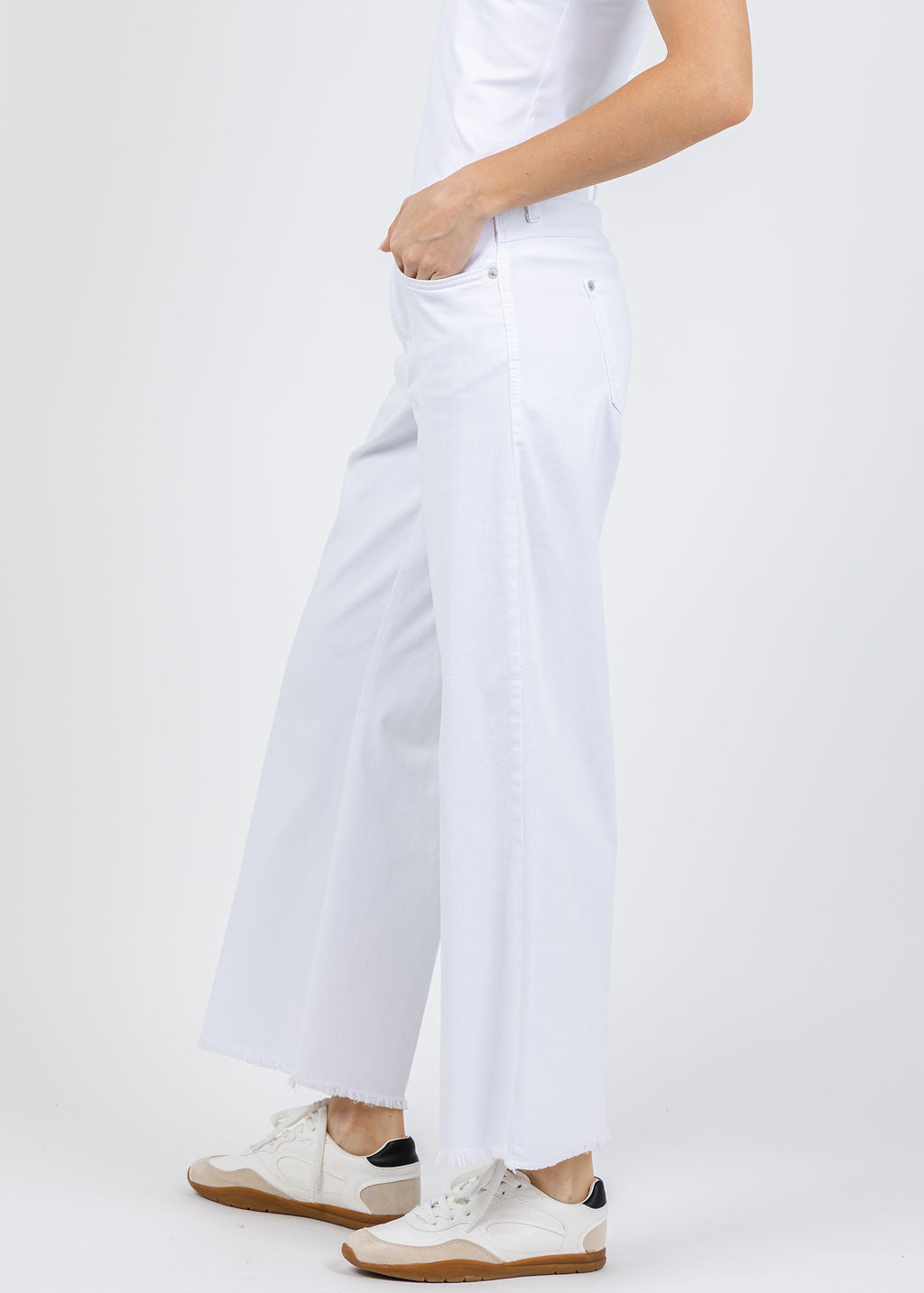 MAC Denim Dream Wide Crop Wonder Jeans in White available at Barbara Katz