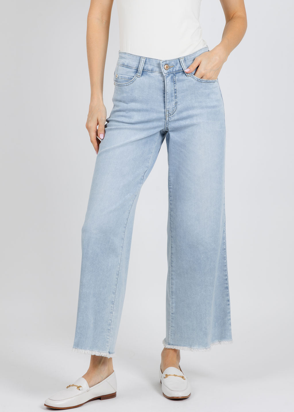 MAC Dream Wide Crop Wonder Jeans in Light Azure Blue available at Barbara Katz