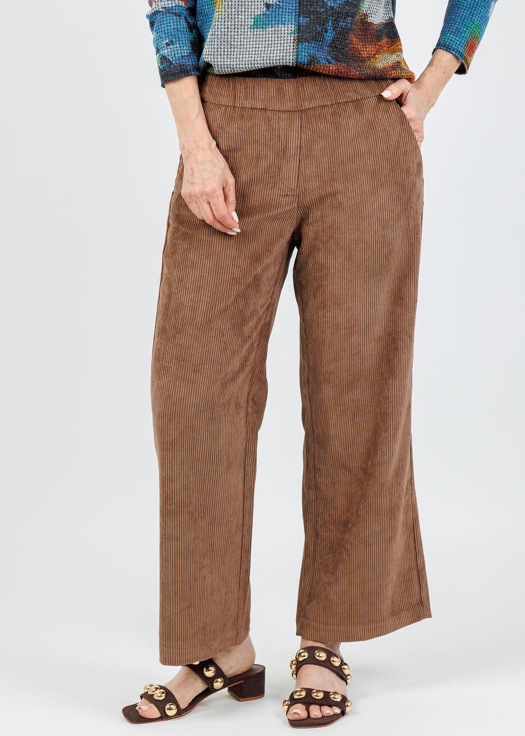MAC Chiara Crop Corduroy Pants in Tree Bark available at Barbara Katz