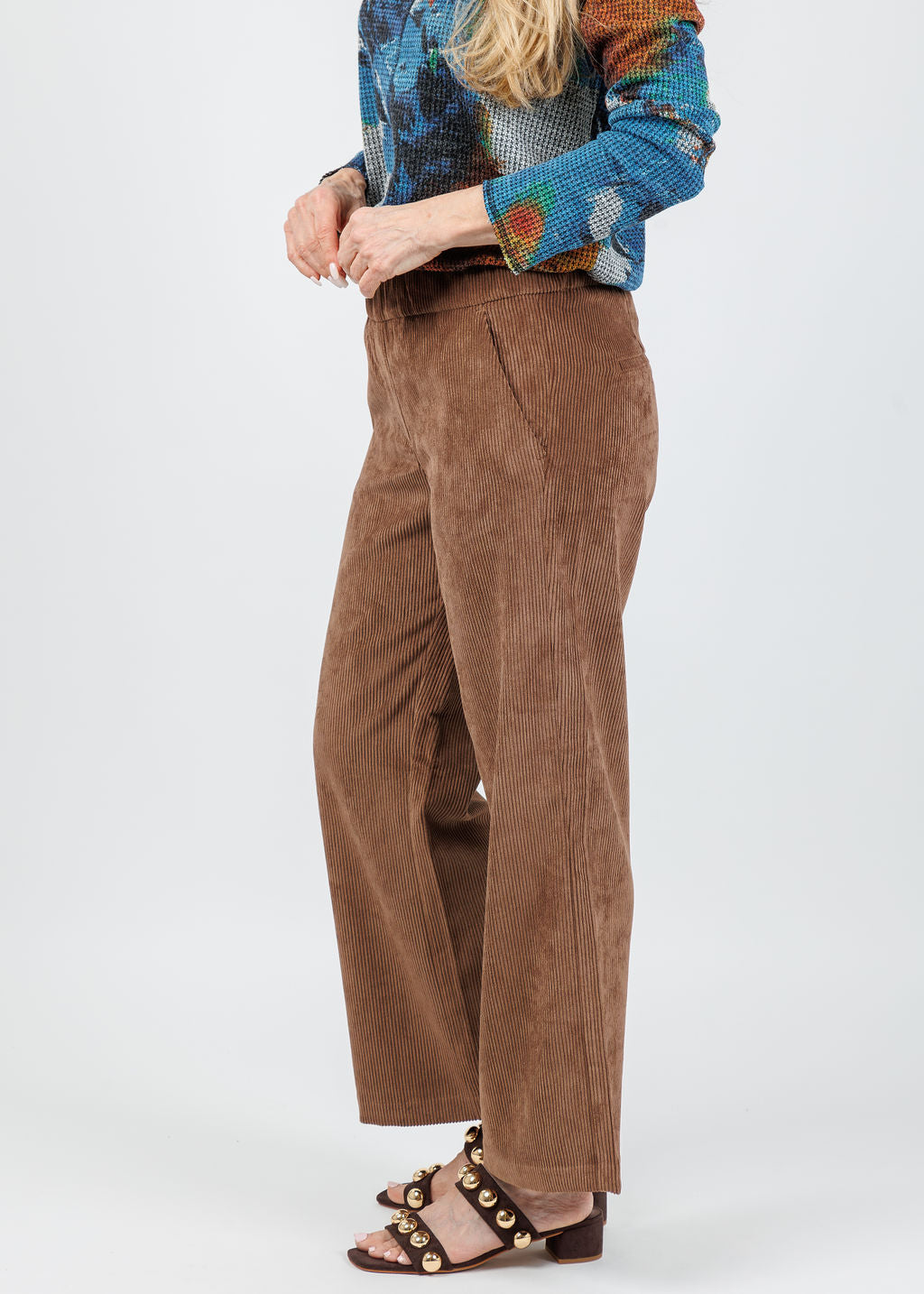MAC Chiara Crop Corduroy Pants in Tree Bark available at Barbara Katz