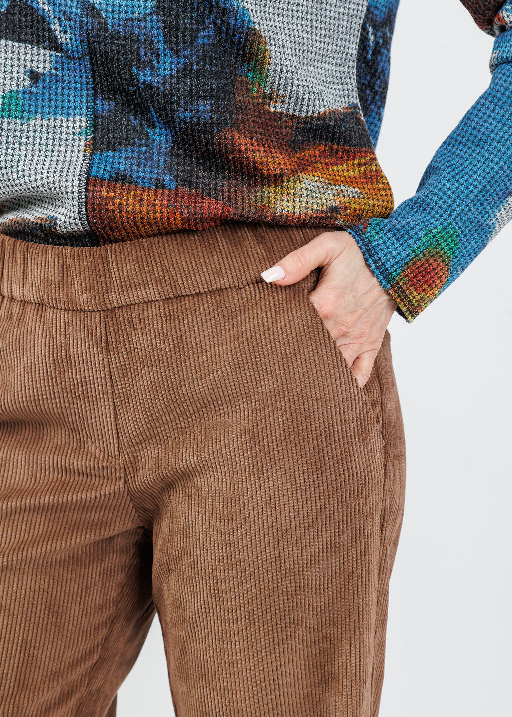 MAC Chiara Crop Corduroy Pants in Tree Bark available at Barbara Katz