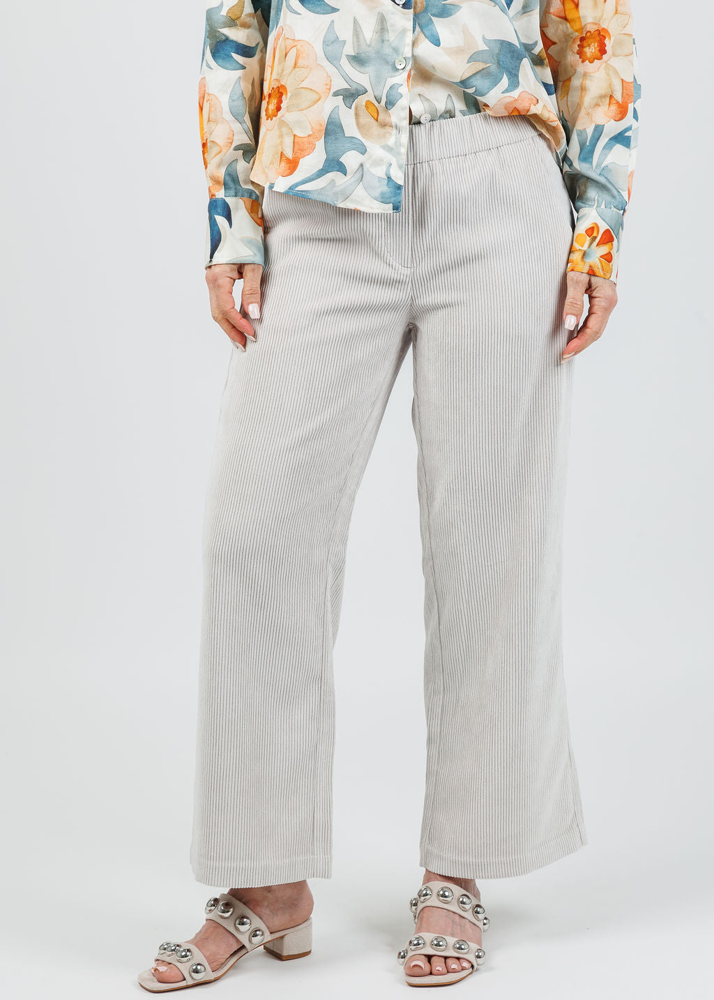 MAC Chiara Crop Corduroy Pants in White Sand available at Barbara Katz