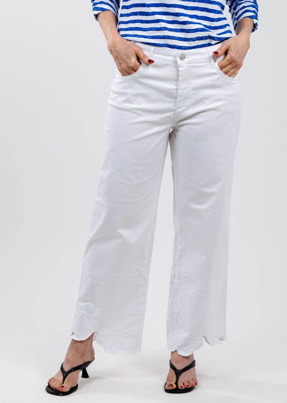 MAC Chiara Crop Flower Pants in White available at Barbara Katz