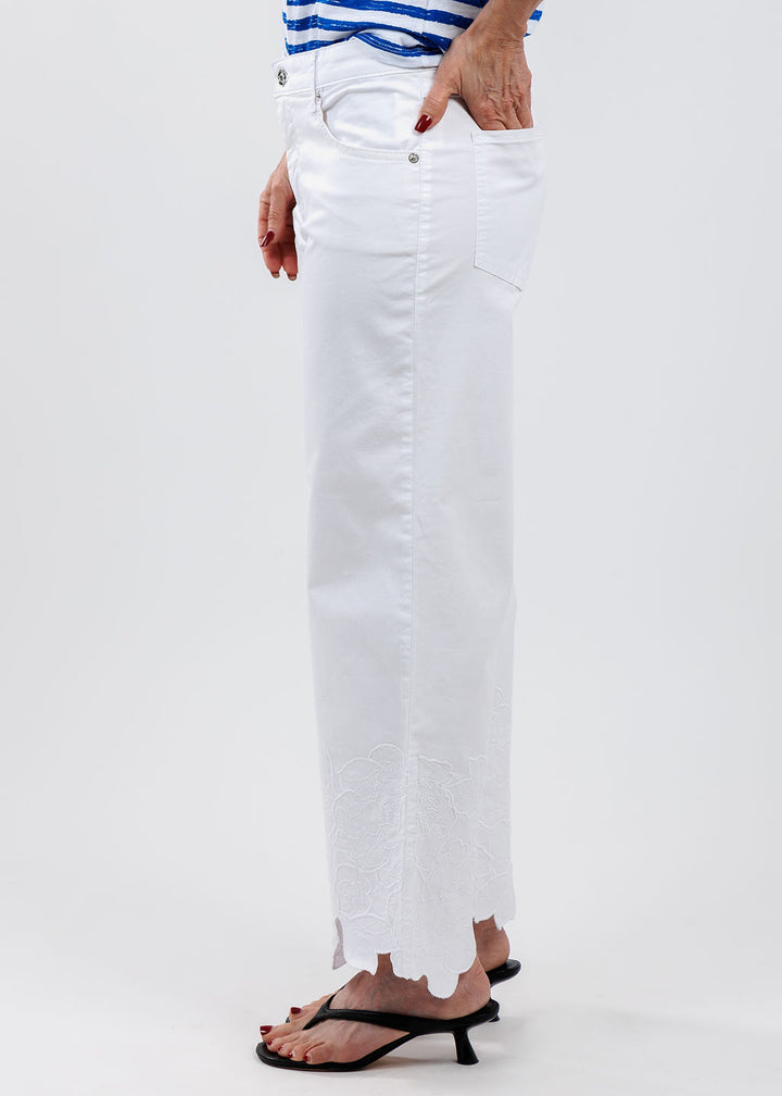 MAC Chiara Crop Flower Pants in White available at Barbara Katz