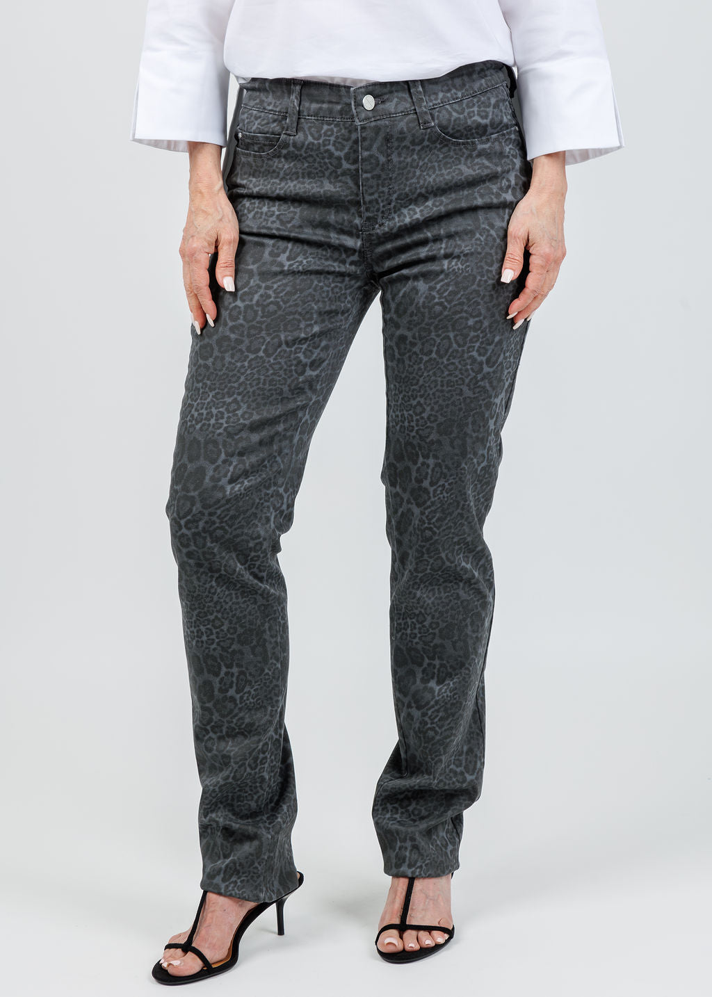 MAC Dream Straight Jeans 32" in Light Grey Leopard available at Barbara Katz