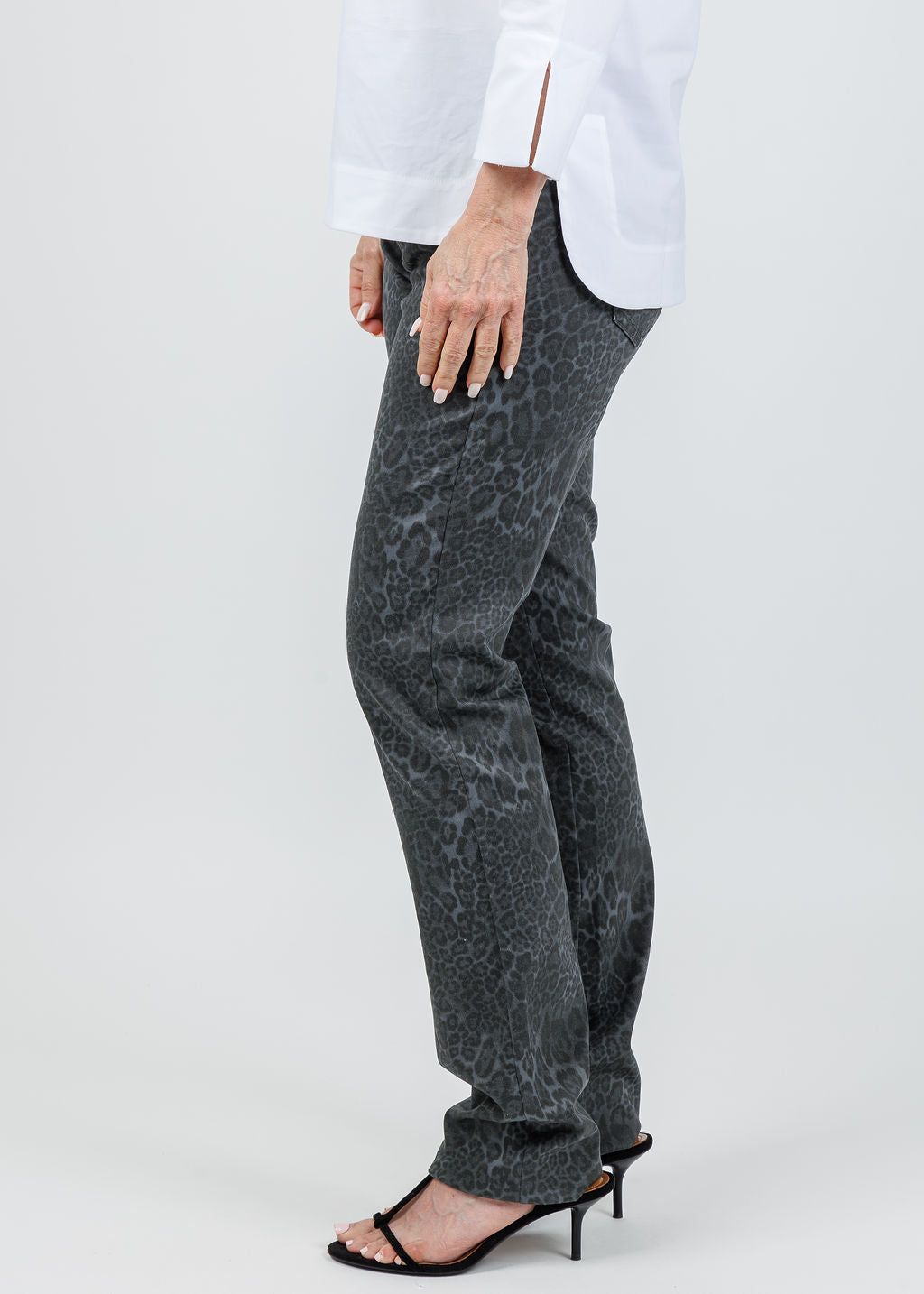 MAC Dream Straight Jeans 32" in Light Grey Leopard available at Barbara Katz