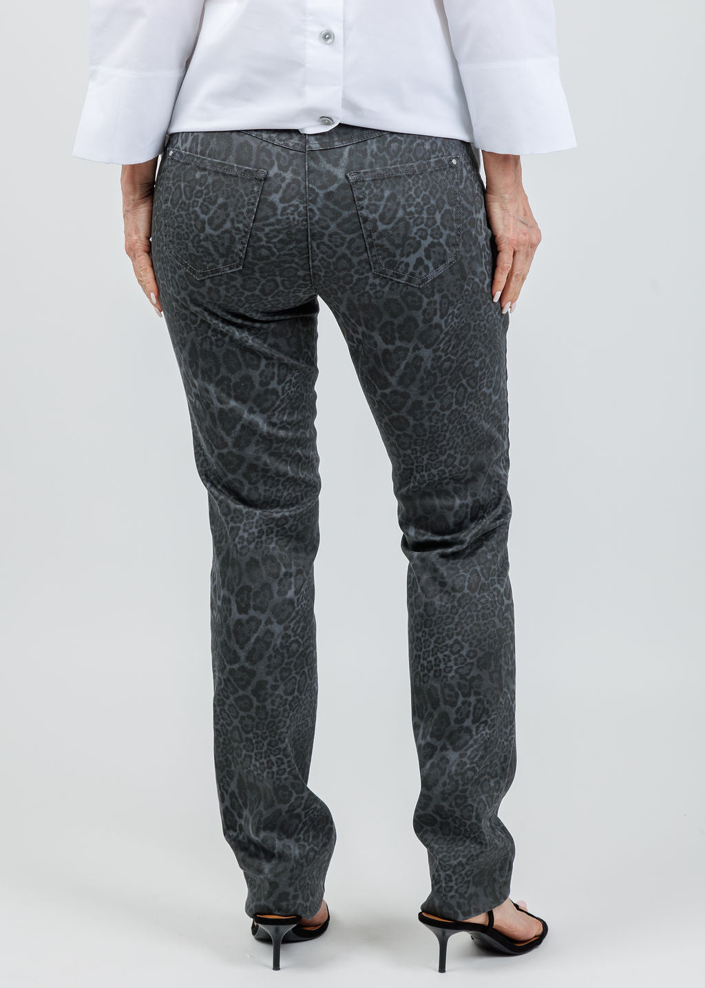 MAC Dream Straight Jeans 32" in Light Grey Leopard available at Barbara Katz