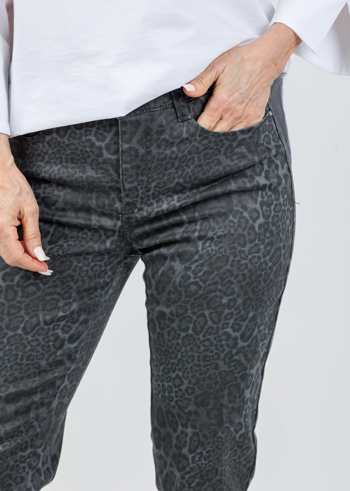MAC Dream Straight Jeans 32" in Light Grey Leopard available at Barbara Katz